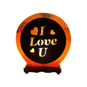 Himalayan Handmade Salt lamp with Modern wood work display I Love U